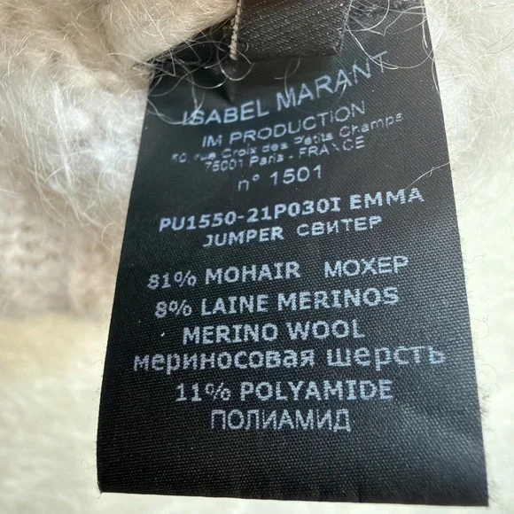 Isabel Marant Mohair Sweater Beige Fuzzy Crew Neck Merino Blend Size 38 - Picture 7 of 9